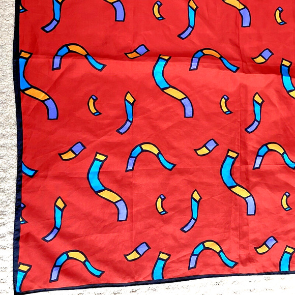 Silky Red Scarf Colorful Noodle Ribbons Blue Blue Purple Orange Modern Art - Picture 2 of 5